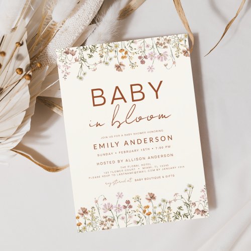 Wildflower Baby in Bloom Baby Shower Terracotta Invitation