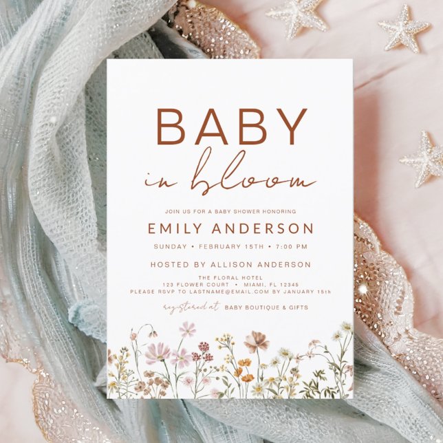Wildflower Baby in Bloom Baby Shower Terracotta Invitation (Creator Uploaded)