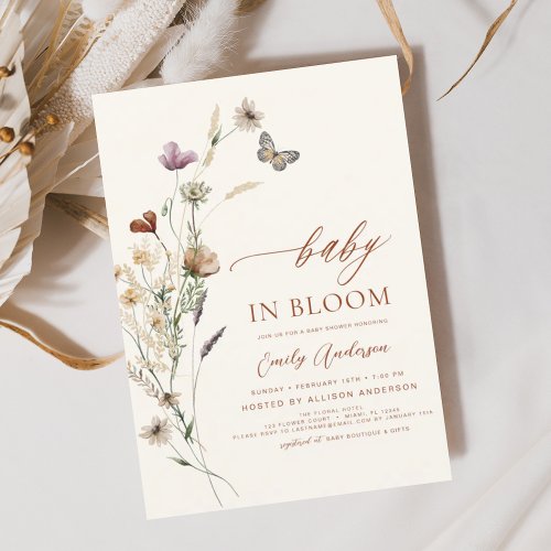 Wildflower Baby in Bloom Baby Shower Terracotta Invitation