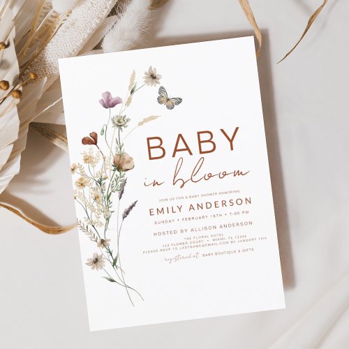 Wildflower Baby in Bloom Baby Shower Terracotta Invitation