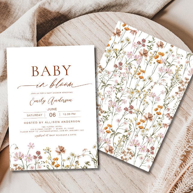 Wildflower Baby in Bloom Baby Shower Terracotta Invitation (Creator Uploaded)