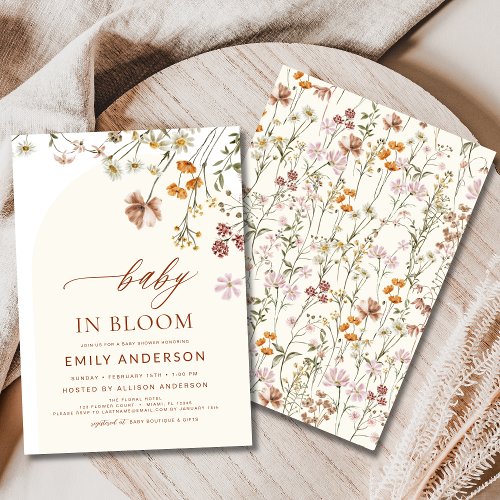 Wildflower Terracotta Floral or wildflower baby shower invitation