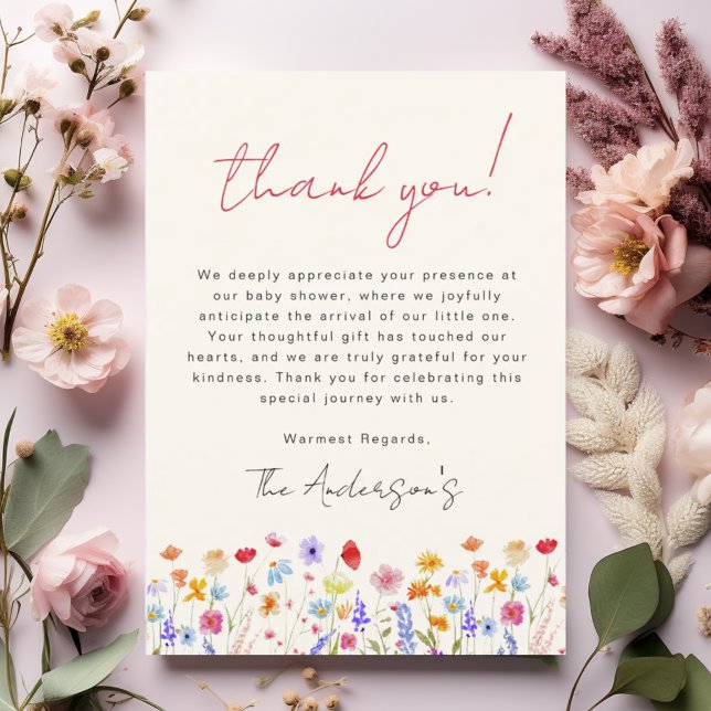 Wildflower Baby in Bloom Baby Shower Terracotta  Thank You Card (Creator Uploaded)