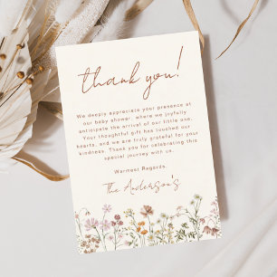 Wildflower Baby in Bloom Baby Shower Terracotta Thank You Card