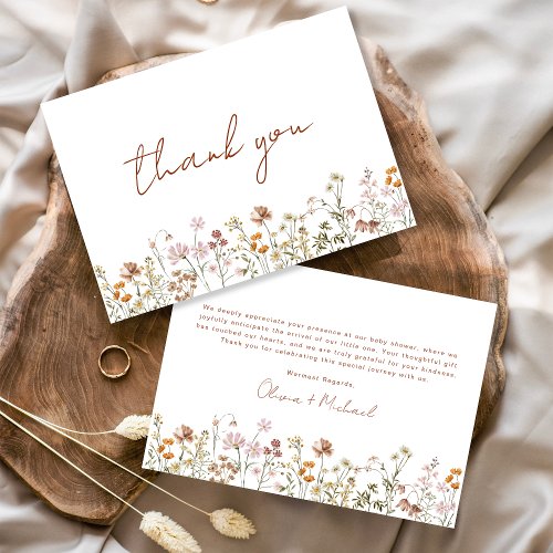 Wildflower Baby in Bloom Baby Shower Terracotta Thank You Card