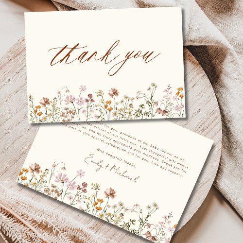 Wildflower Baby in Bloom Baby Shower Terracotta Thank You Card by Pretty Girly Designs