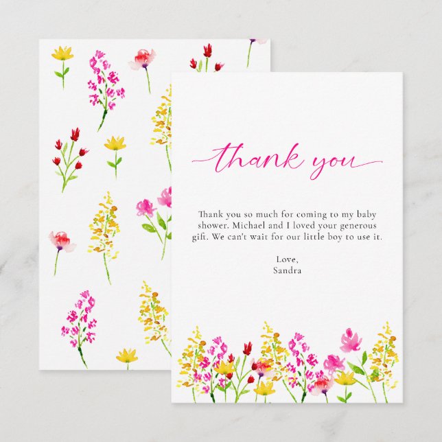 Wildflower Baby in Bloom Baby Shower Thank you (Front/Back)