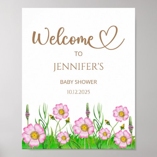 Wildflower baby in bloom baby shower welcome poster