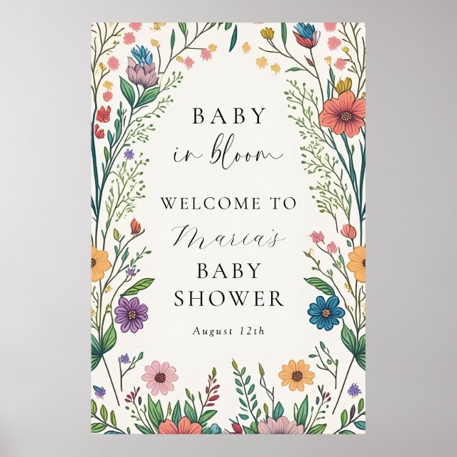 Wildflower Baby In Bloom Baby Shower Welcome Poster (Front)