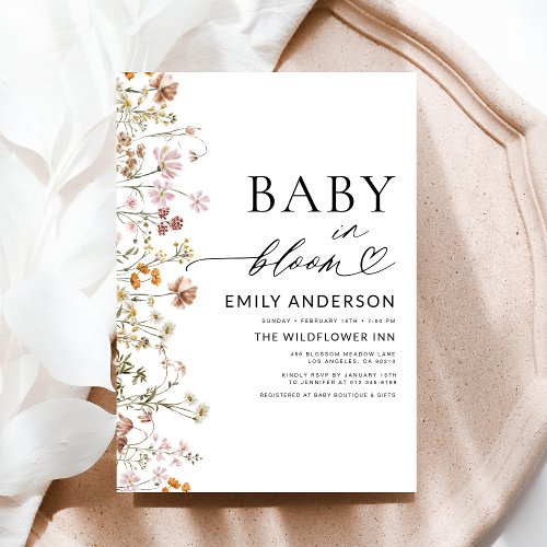 Wildflower Floral or wildflower baby shower invitation