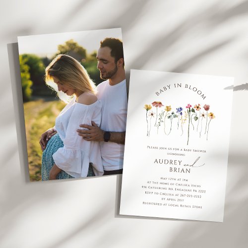 Wildflower Baby In Bloom Couples Photo Invitation