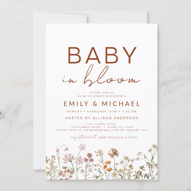 Wildflower Baby in Bloom Couples Shower Terracotta Invitation