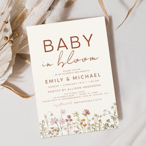 Wildflower Baby in Bloom Couples Shower Terracotta Invitation