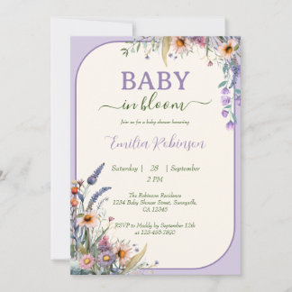 Wildflower Baby In Bloom Dusty Violet Baby Shower Invitation