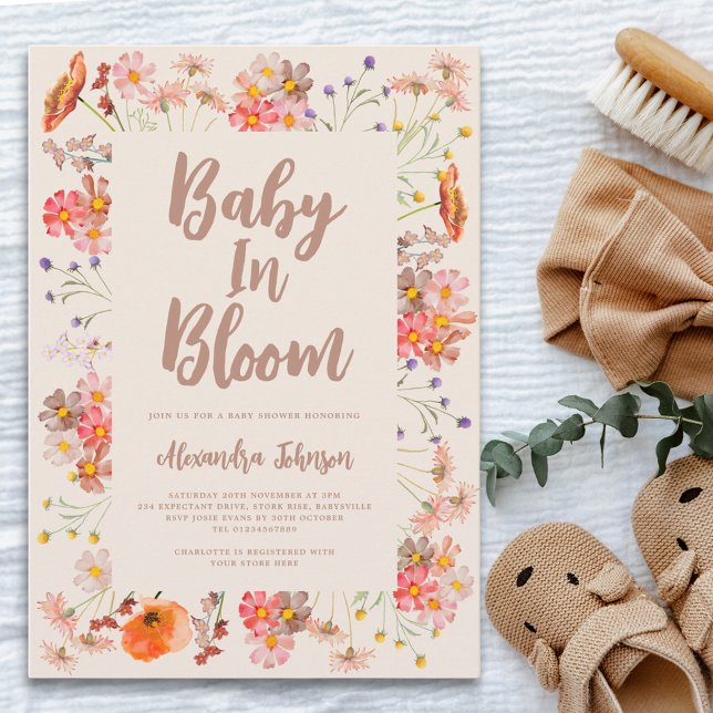 Wildflower Baby in Bloom Fall Baby Shower Invitation (Fall floral watercolor gender neutral baby shower invitation baby in bloom)