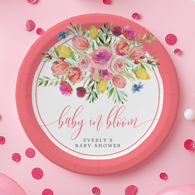 Wildflower Baby In Bloom Floral Baby Shower Paper Plates (Creator Uploaded)
