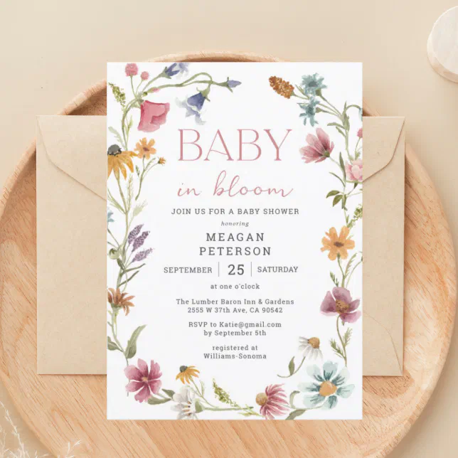 Wildflower Baby In Bloom Girl Baby Shower Invitation | Zazzle