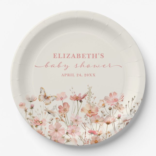 Wildflower Baby in Bloom Girl Baby shower Paper Plates (Front)