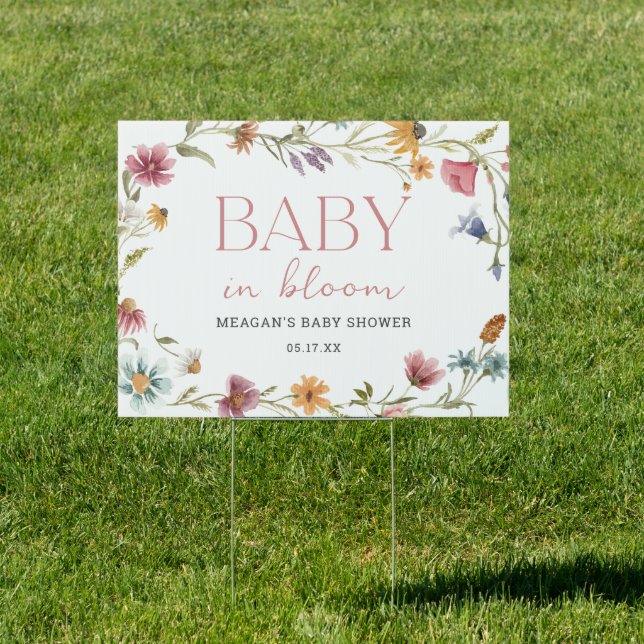 Wildflower Baby In Bloom Girl Baby Shower Yard Sign (Insitu)