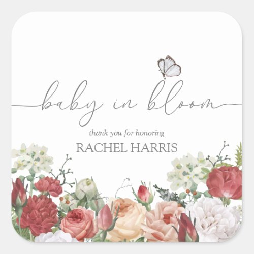 Wildflower Baby in Bloom Girl Favor Square Sticker