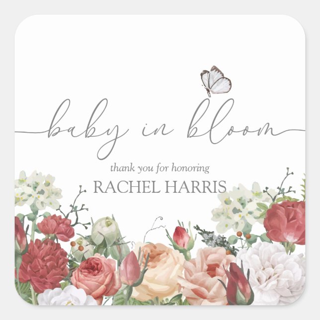 Wildflower Baby in Bloom Girl Favor Square Sticker (Front)