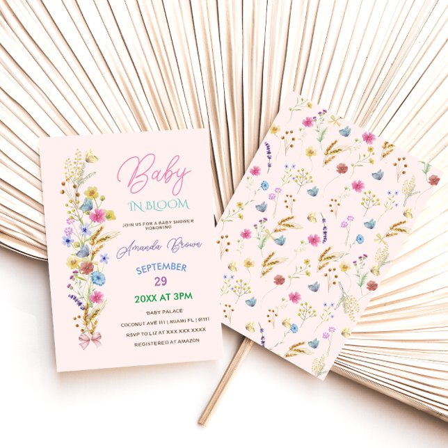 Wildflower Baby in Bloom Pink baby Girl Shower Invitation (Creator Uploaded)