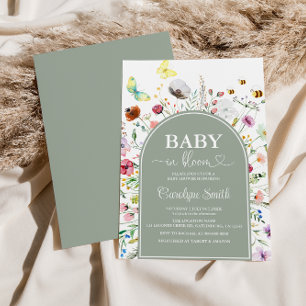 Wildflower Baby in Bloom Sage Green Baby Shower Invitation