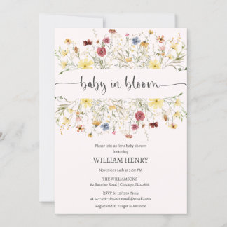 Wildflower Baby in Bloom Spring Floral baby shower Invitation
