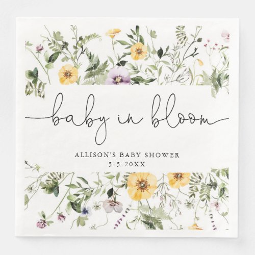 Wildflower Baby in Bloom Spring Floral baby shower Paper Dinner Napkins