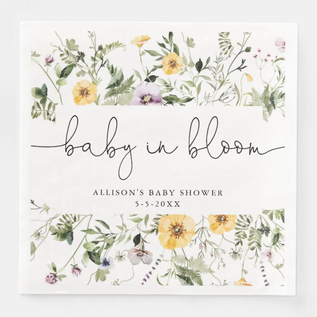 Wildflower Baby in Bloom Spring Floral baby shower Paper Dinner Napkins (Front)