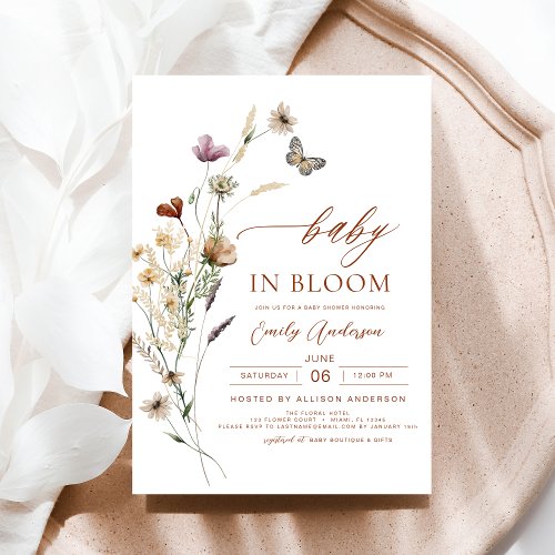 Wildflower Terracotta Floral or wildflower baby shower invitation