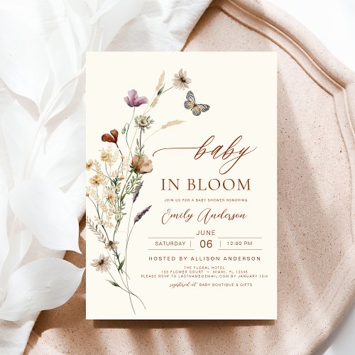 Wildflower Terracotta Floral or wildflower baby shower invitation
