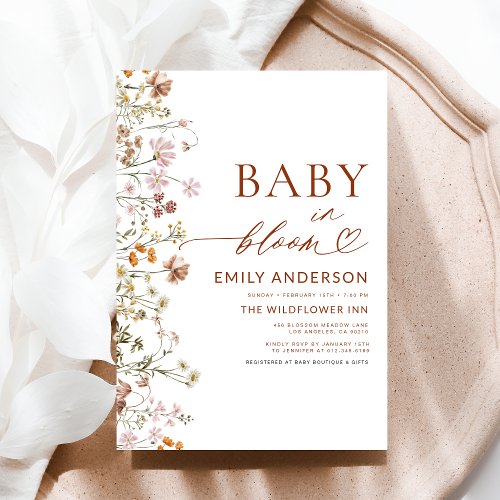 Wildflower Terracotta Floral or wildflower baby shower invitation
