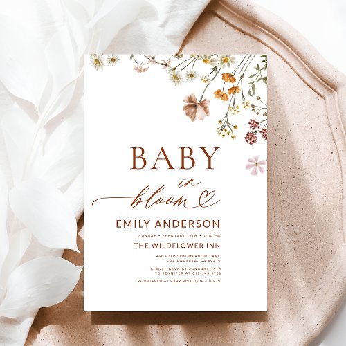 Wildflower Terracotta Floral or wildflower baby shower invitation