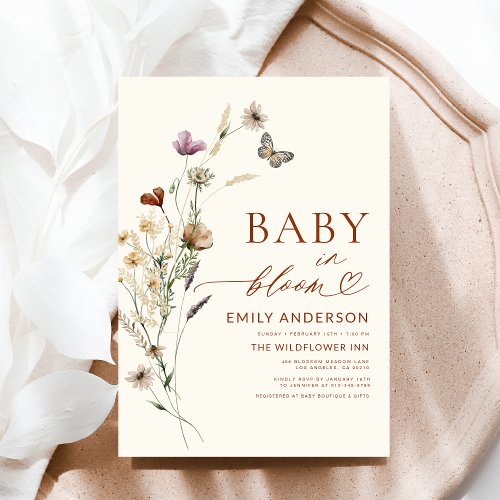 Wildflower Terracotta Floral or wildflower baby shower invitation