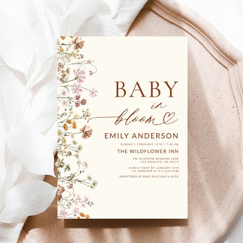 Wildflower Terracotta Floral or wildflower baby shower invitation