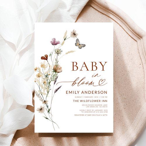 Wildflower Terracotta Floral or wildflower baby shower invitation