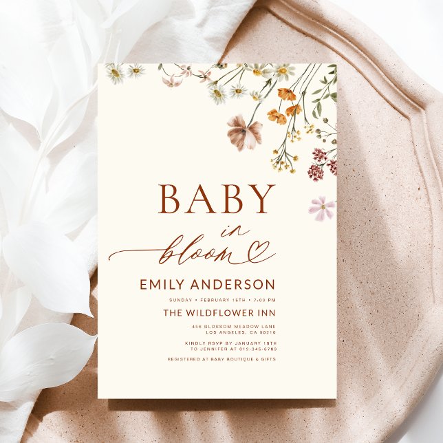 Wildflower Baby in Bloom Terracotta Baby Shower Invitation (Creator Uploaded)