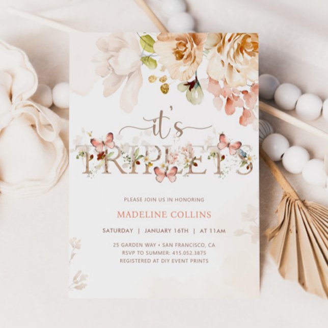 Wildflower Baby In Bloom TRIPLETS Baby Shower Invitation (Creator Uploaded)