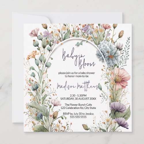 Wildflower Baby in Bloom Watercolor Baby Shower Invitation