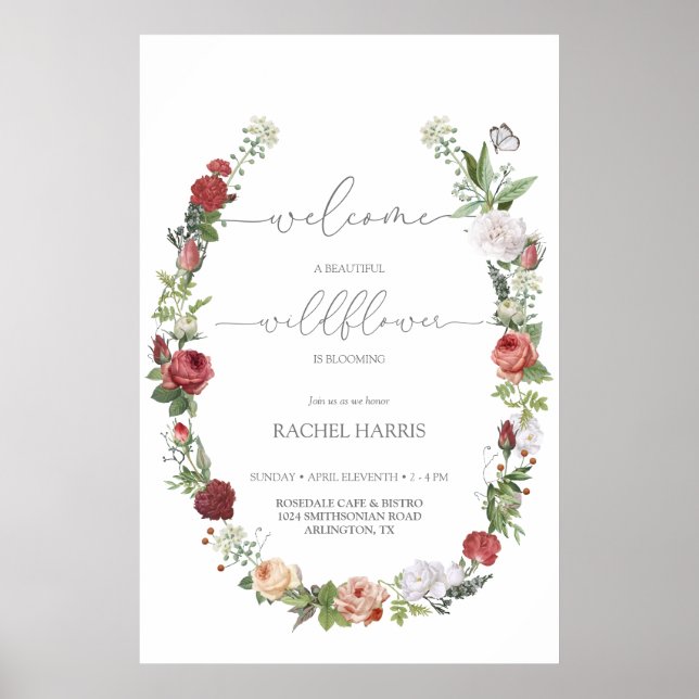 Wildflower Baby in Bloom Welcome Sign Poster (Front)