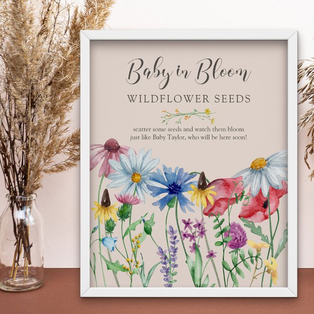 Wildflower Baby in Bloom Wild Flower Seeds Favor Poster (Baby in Bloom wildflower seed baby shower favor sign from my Wildflower Charm collection)