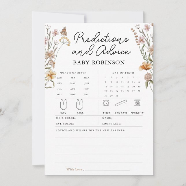 Wildflower Baby Predictions Advice Boho Game Card (Front)