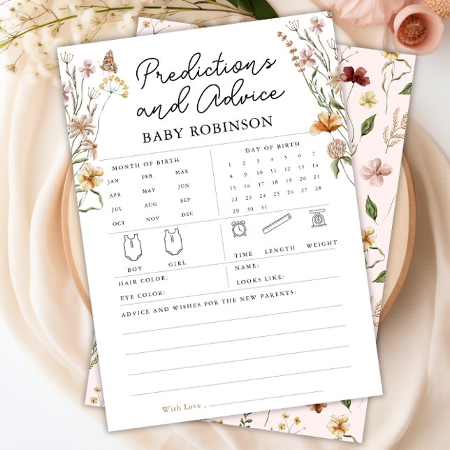 Wildflower Baby Predictions Advice Pink Game Card (Wildflower Baby Predictions Advice Pink Game Card)