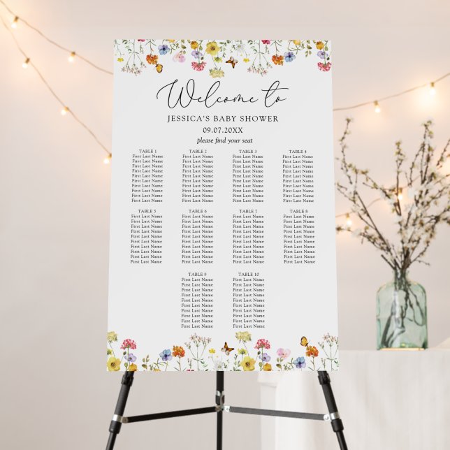 Wildflower Baby Shower 10 Table Seating Chart Foam Board (In Situ (Stand))
