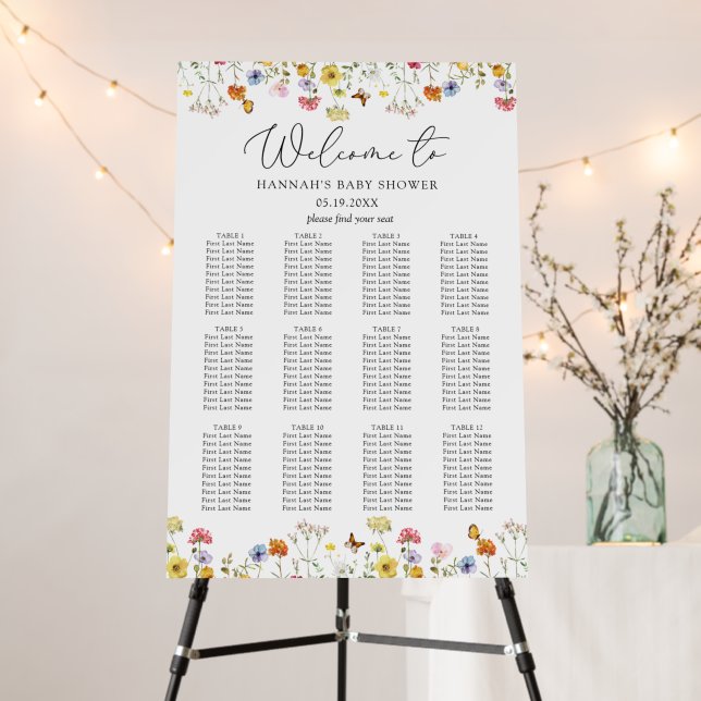 Wildflower Baby Shower 12 Table Seating Chart Foam Board (In Situ (Stand))