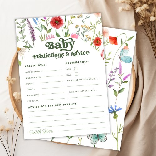 Wildflower Baby Shower Advice And Predictions Card