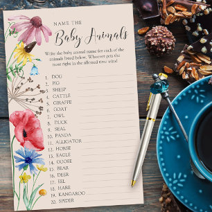 Wildflower Baby Shower Baby Animal Name Quiz Game
