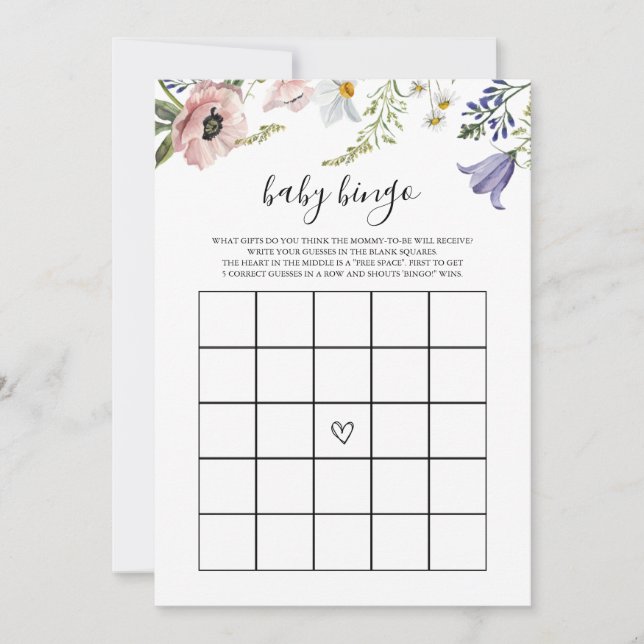 Wildflower Baby Shower Baby Bingo Game Card (Front)
