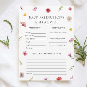 Wildflower Baby Shower Baby Predictions Game Card